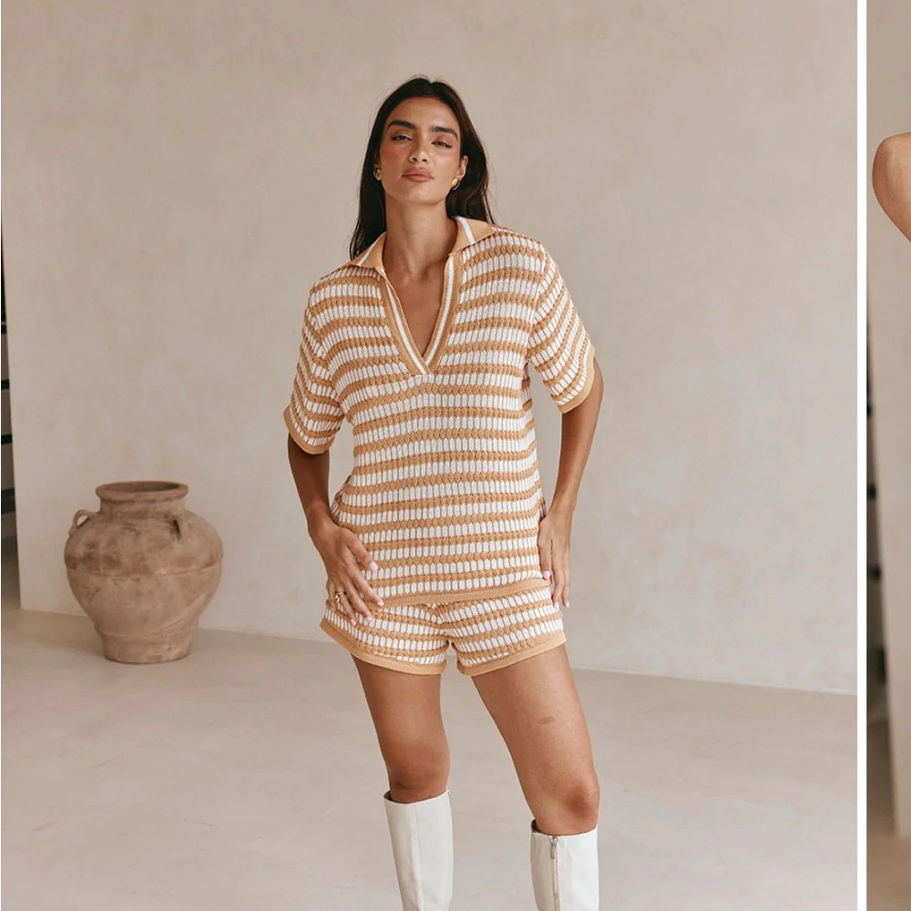 Striped Tan and White Women's Sleepwear Set